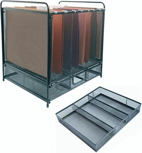 Vista 6 de Organizador de archivos colgante de escritorio de malla con cajón, suministros de oficina y organizador de archivos para el hogar, tamaño carta
