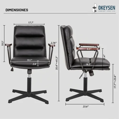 Vista 2 de Okeysen Silla de escritorio de oficina sin ruedas, silla ergonómica con Negro