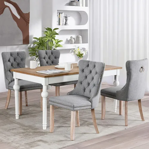 Vista 157 de SoarFlash Juego de 2 sillas de comedor de terciopelo, silla lateral de respaldo alto, silla lateral moderna tapizada de alta gama con botones Beige