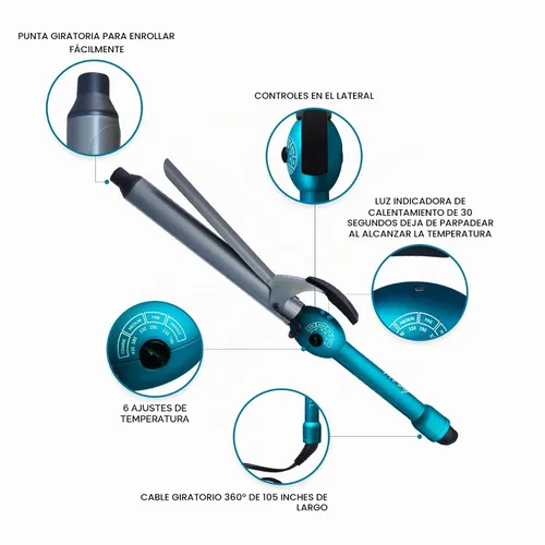 Vista 2 de Mr Big Curling Iron, Junior con barril de 8 pulgadas, rizadores de estilo XL más largos para cabello largo, cerámica triple plateada, rizos