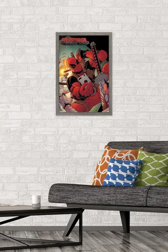 Vista 2 de Trends International Marvel Comics Deadpool - Póster de pared para selfies, 14.725 x 22.375 pulgadas, versión enmarcada de madera de granero