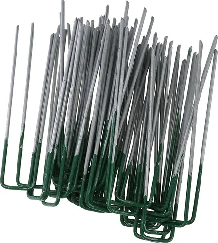 Vista 4 de 50 grapas de jardín medio verde en forma de U clavijas de césped artificial pasadores de césped de metal galvanizado