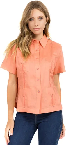 Vista 12 de Mojito Guayabera de manga corta 100% lino tradicional con cuatro bolsillos para mujer