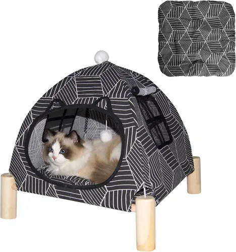 Vista 7 de Pozico Hamaca Cama para Gatos/Perros, Cama para Gatos, Camas Elevadas de Madera para Perros para Interiores y Exteriores, Catres Elevados para Gatos