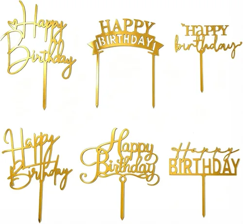 Vista 12 de Decoración negra para tartas de cumpleaños, 6 piezas acrílicas para tartas de cumpleaños, decoración de fiesta Negro