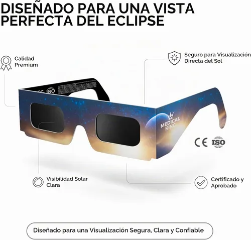 Vista 2 de Medical King - Gafas de eclipse solar, paquete de 10 gafas con certificación ISO 12312-2 y CE para visión segura, eclipse solar 2026, el eclipse 12