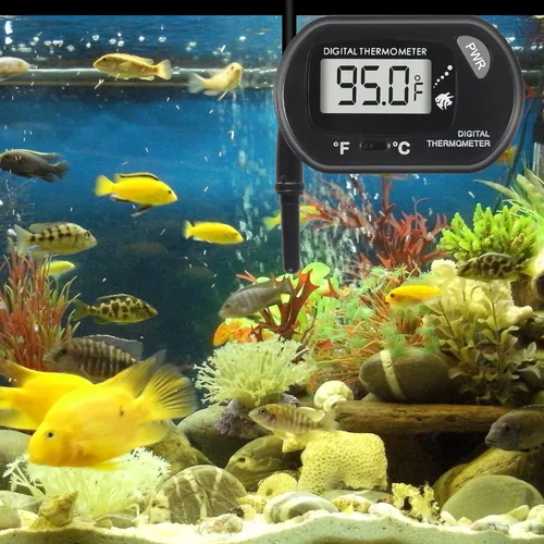 Vista 7 de Termómetro digital para acuario con pantalla LCD, sonda de sensor resistente al agua y ventosa para tanques de peces y reptiles