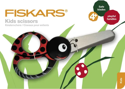 Vista 2 de Fiskars 1004612 Tijeras de animales para niños con motivo de mariquita, a partir de 4 años, longitud: 5.1 in, para diestros e izquierdos, hoja