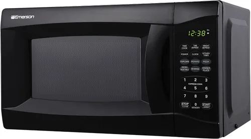 Vista 2 de Emerson Horno microondas negro de 0.7 pies cúbicos (MW7302B) y tostadora de ranura extra ancha BLACK+DECKER de 2 rebanadas