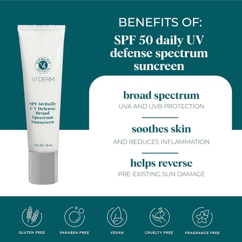 Vista 3 de VI Derm Protector solar de defensa UV diaria SPF 50 - Protector solar de amplio espectro para rostro y cuerpo - Protector de cuidado de la piel