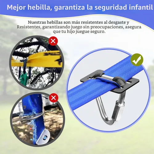 Vista 3 de Ninja Warrior - Carrera de obstáculos para niños, kit de línea floja de 2 x 56 pies con 10 accesorios ninja, barra de mono, escalera de cuerda