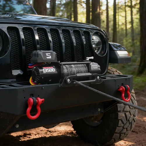 Vista 8 de SINOKING Cabrestante eléctrico de 13500 libras para Jeep, camión, SUV, cabrestante de remolque y cabrestante de barco - Cuerda sintética resistente