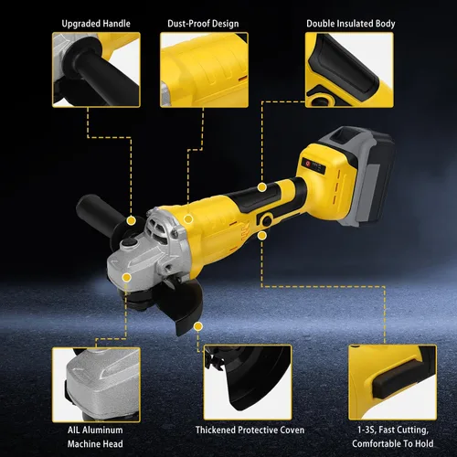 Vista 4 de Amoladora angular inalámbrica para batería Dewalt de 20 V máximo, amoladora sin escobillas de 10000 rpm, herramientas eléctricas con muelas y mango