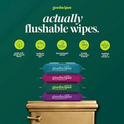 Vista 2 de Goodwipes Toallitas desechables para el trasero - Vitamina E y aloe - Seguras para alcantarillado y fosa séptica - Toallitas húmedas extra grandes