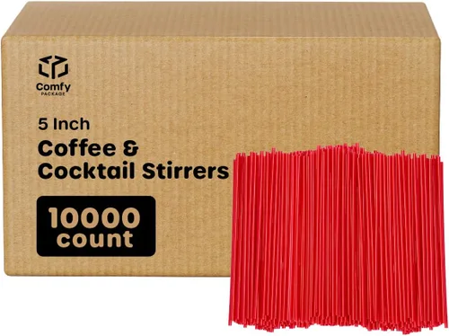 Vista 5 de Comfy Package [5 pulgadas - 1000 unidades] Agitadores de café y cócteles/pajitas desechables de plástico para sorber - Rojo Convenient 5" Stir