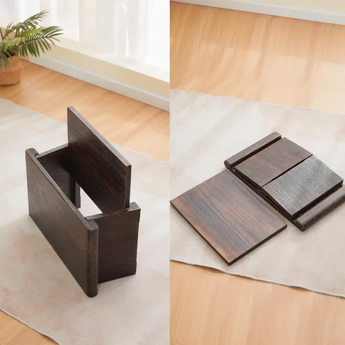 Vista 8 de Mesa de altar japonesa, mesa de piso plegable, pequeña mesa de meditación baja de madera, mesa de centro para sala de estar, marrón, 19.7 x 11.8 x