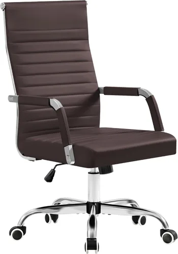 Vista 18 de Furmax Silla de escritorio de oficina acanalada con respaldo medio, silla ejecutiva de piel sintética, silla giratoria ajustable con brazos