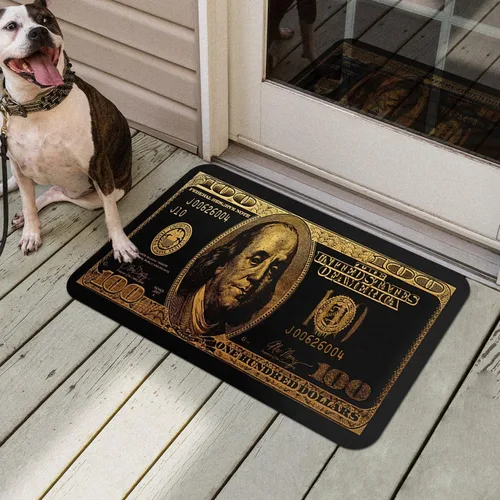 Vista 5 de GUBIYU Juego de alfombras de baño de 100 dólares, color negro y dorado, juego de alfombras de baño con dinero, tapete de baño antideslizante
