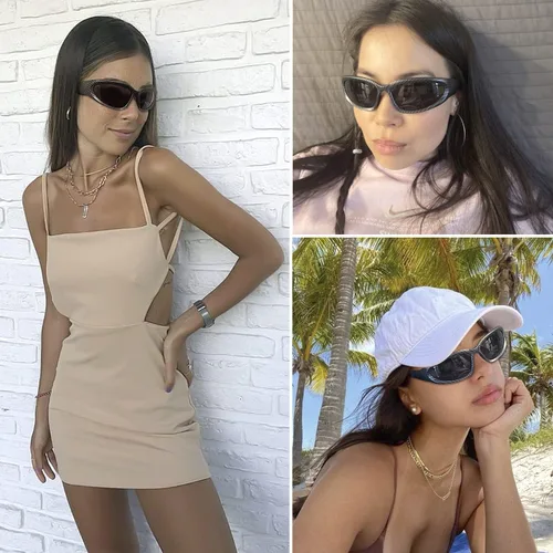 Vista 4 de knliwkm Gafas de sol deportivas envolventes plateadas Y2K futuristas ovaladas para mujeres y hombres 2022 a la moda