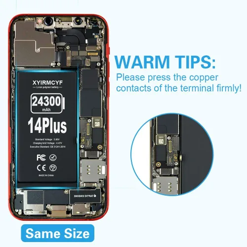 Vista 4 de XYIRMCYF Batería de gran capacidad de 24300 mAh compatible con iPhone 14 Plus, batería de repuesto de polímero de litio de 0 ciclos para iPhone 14