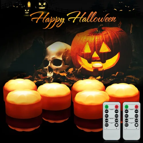 Vista 10 de Litake Luz de calabaza sin llama, funciona con pilas Paquete de 4