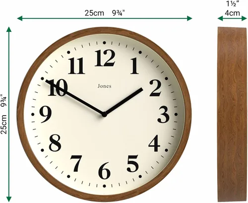 Vista 3 de JONES CLOCKS® Lodge - Reloj de pared Reloj moderno pequeño 10 pulgadas Madera sintética oscura Estilo contemporáneo clásico para cocina