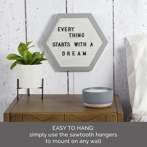 Vista 3 de Melannco Tablero de letras de fieltro, hexagonal, con letras y números, para anuncios, blanco y plateado