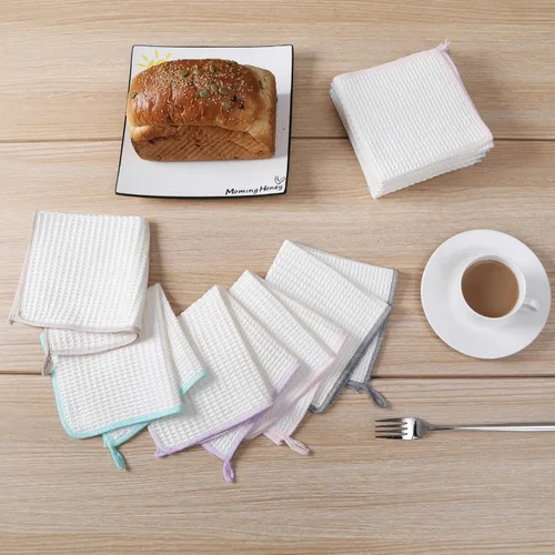 Vista 2 de Oeleky Paquete de 8 paños de cocina para platos, resistentes y absorbentes, para lavar platos, paños de limpieza de tejido de gofre de secado rápido