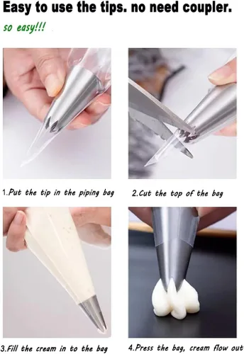 Vista 6 de Puntas de tuberías grandes puntas de glaseado para decoración de tartas, juego de puntas de tuberías grandes, juego de tuberías de glaseado