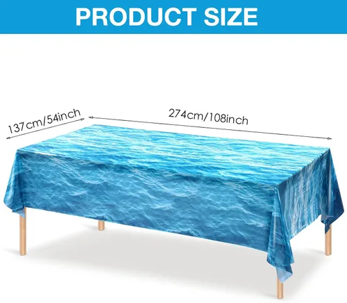 Vista 2 de Irenare 32 Piezas Mantel de Plástico Olas del Océano 54 x 108 Pulgadas Cubierta de Mesa del Océano Cubierta de Mesa Estampado de Agua Mantel del Mar