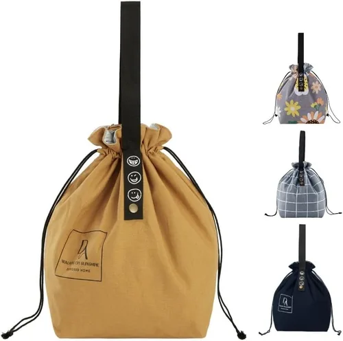 Vista 10 de Bolsa de almuerzo de lona con cordón, con aislamiento, estilo bento, reutilizable y duradera para mujeres Perfecta para la oficina, la escuela