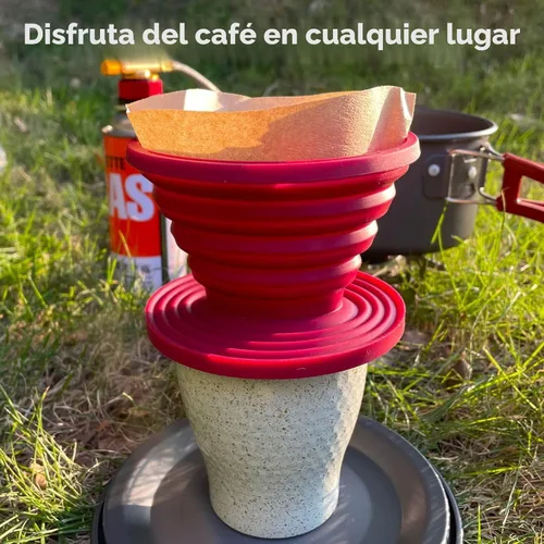 Vista 3 de Attsky Gotero de café plegable para café de campamento, soporte de filtro de café de silicona reutilizable para acampar rojo Reusable Silicone