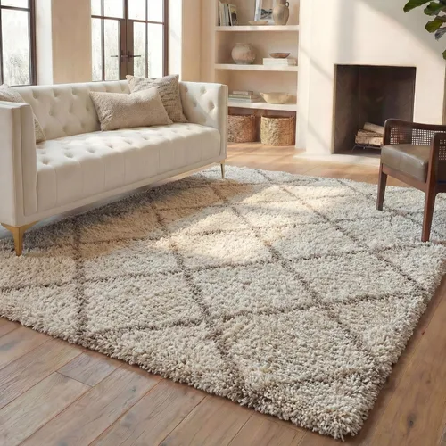 Vista 10 de SAFAVIEH Hudson Shag Collection - Alfombra decorativa de 2 x 3 pies, color beige y marfil, diseño moderno de enrejado, no desprende pelusa