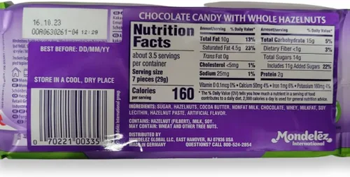 Vista 3 de Milka Chocolate con leche con avellanas enteras (paquete de 5), 1.10 libras