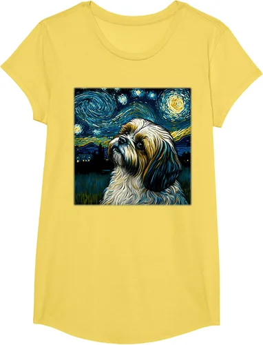 Vista 36 de Camiseta Surrealism Starry Night Shih Tzu Dog