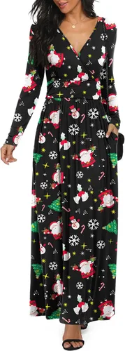 Vista 15 de LILBETTER - Vestido largo de manga larga, cuello en V profundo, holgado, liso y casual para mujer Verde militar