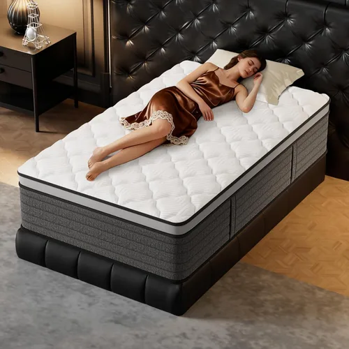 Vista 11 de PUBPLON Colchón individual híbrido de lujo hotelero de 12 pulgadas, colchón de espuma viscoelástica de gel en una caja (nueva versión), resorte