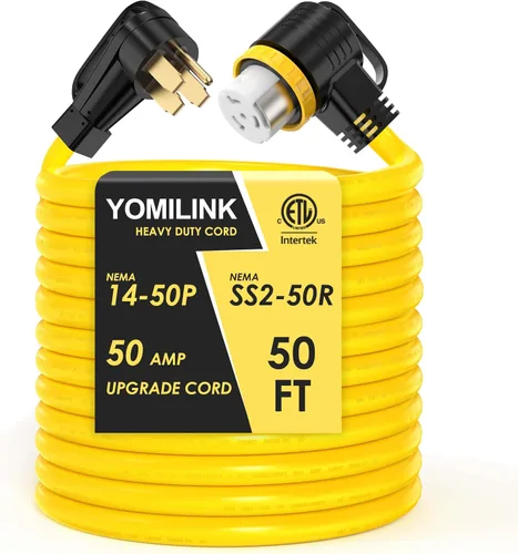 Vista 10 de YOMILINK Cable de 50 amperios de 10 pies para RV/generador, certificado UL, conector de bloqueo, NEMA 14-50P a SS2-50R con bloqueo de torsión, mango