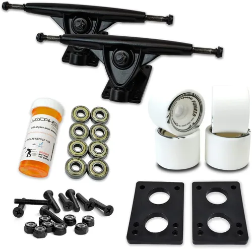 Vista 15 de Yocaher Longboard - Juego de ruedas para monopatín de 2.795 in + camiones negros de aluminio resistente de 7 pulgadas/7.087 in, rodamiento Azul bebé