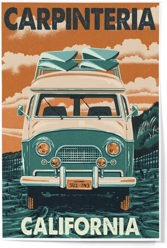 Vista 9 de Lantern Press Carpinteria, California, Letterpress, Camper Van, 8x12 Inch Art Print Wall Decor