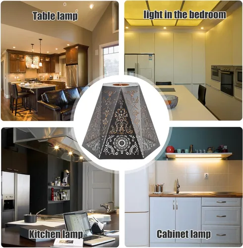 Vista 7 de Uonlytech Pantalla de hierro hueco de 6.69 x 7.08 x 6.73 pulgadas, cubierta de lámpara de mesa, lámpara de arte decorativa para sala de estar