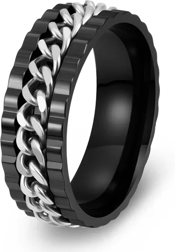 Vista 13 de Anillos giratorios para hombres y mujeres, anillos de ansiedad para hombres, anillos de cadena para adultos, anillos de titanio y acero