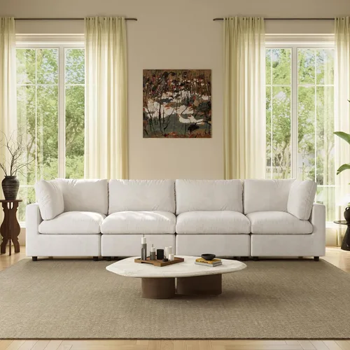 Vista 22 de Sofá modular de nube seccional, moderno sofá en forma de L con otomana, 100 pulgadas, 3 plazas de felpilla para asiento profundo para sala de estar