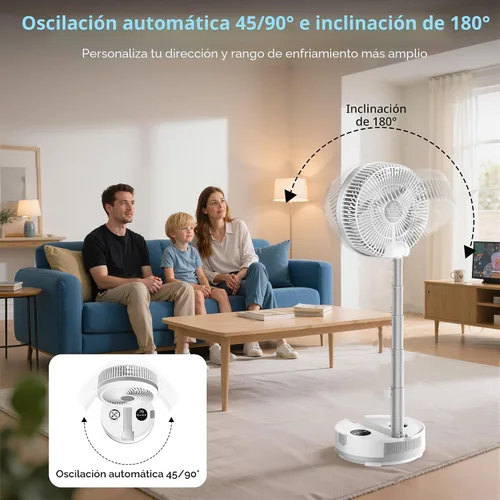 Vista 3 de Ventilador de viaje portátil de 40000 mAh, ventilador plegable recargable, funcionamiento de 106 horas, ventilador oscilante de pie de 8 Blanco