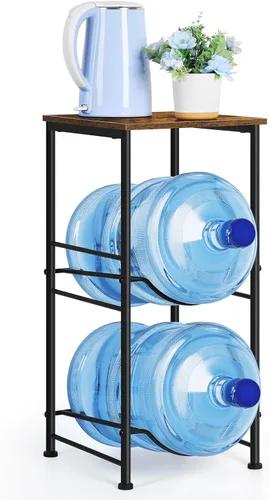 Vista 14 de Organizador para botellas de agua de 5 galones, soporte para jarra de agua con estantes superiores, estante de almacenamiento de jarra de 2 niveles