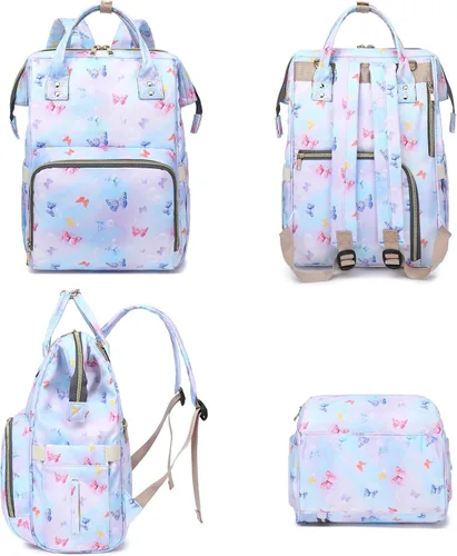 Vista 6 de Mochila para pañales de bebé con diseño de mariposa para niñas y niños, impermeable, grande, para mamá