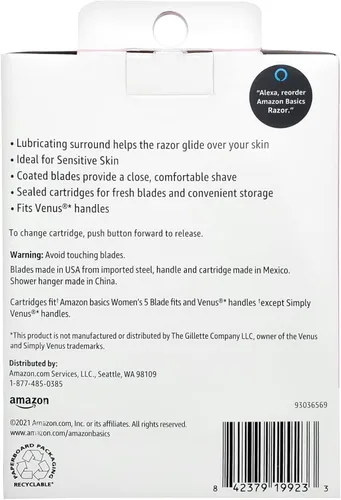 Vista 3 de Amazon Basics - Maquinilla de afeitar manual de cinco hojas para mujer, se adapta a las asas Amazon Basics y Venus, incluye 1 asa FITS, 12 cartuchos