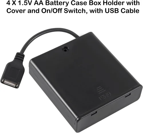 Vista 3 de 4 piezas 4 AA soporte de batería USB hembra Socket 4 AA caja de batería titular con cubierta e interruptor de encendido y apagado