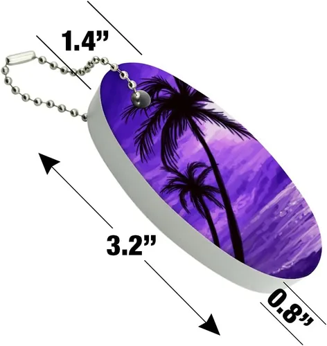 Vista 4 de GRAPHICS & MORE Purple Sunset Beach Palm Tree Hawaii Paradise Llavero flotante de espuma ovalada para barco de pesca, boya