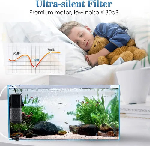 Vista 5 de AQQA Filtro de acuario, filtro sumergible para tanque de peces con sistema aireador de agua de lluvia, diseño de flujo de agua ajustable, filtración